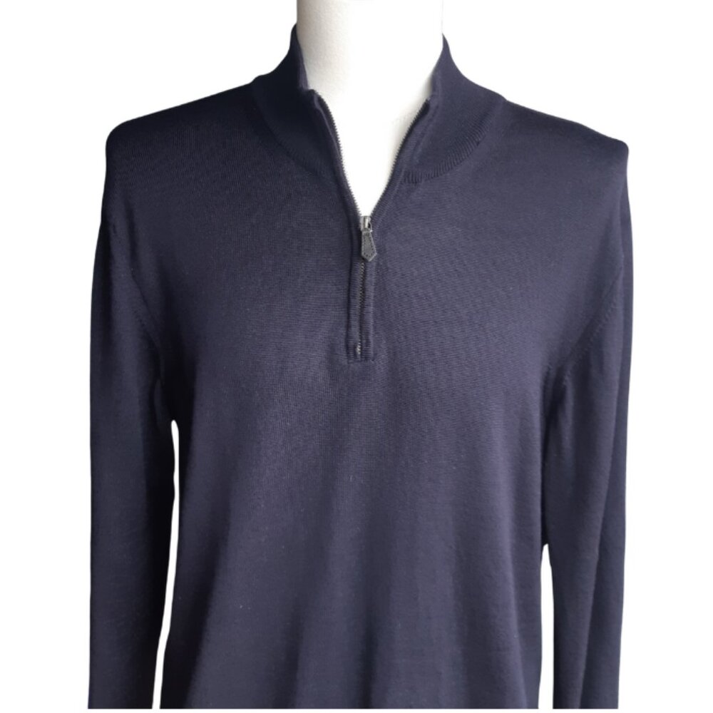 Black Brown 1826 SZ M Black 100% Merino Wool Quarter Zip Men's Mock Neck Sweater